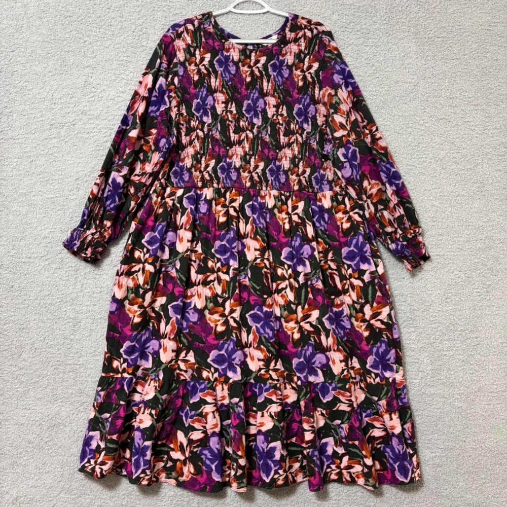 Floral Cotton Maxi Dress Plus Size 4X Pockets Tiered Boho Cottagecore